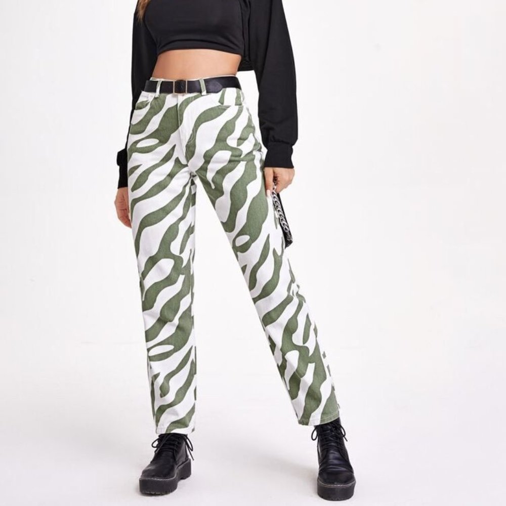 Shein Green Zebra Pants, Size XS